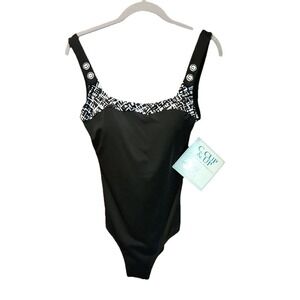 NWT It Figures Swimsuit Slimming One Piece Fits Bra C D E Lined Black Womens 10